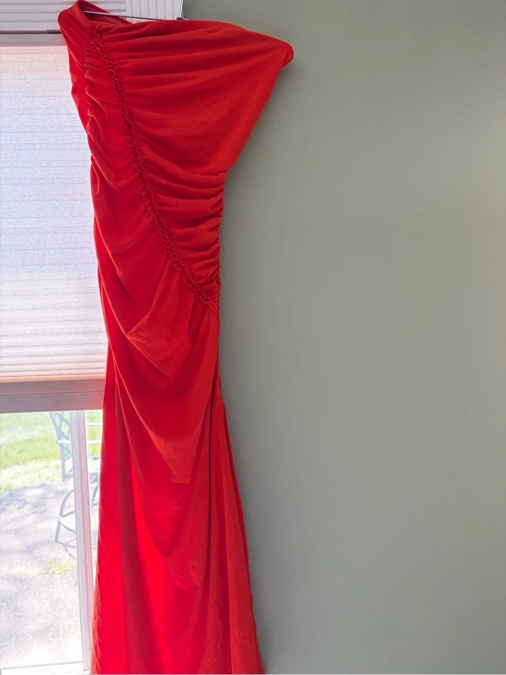 Anthropologie Vibrant Orange Strapless Ruched Side-Slit Maxi Dress - Picture 2 of 2